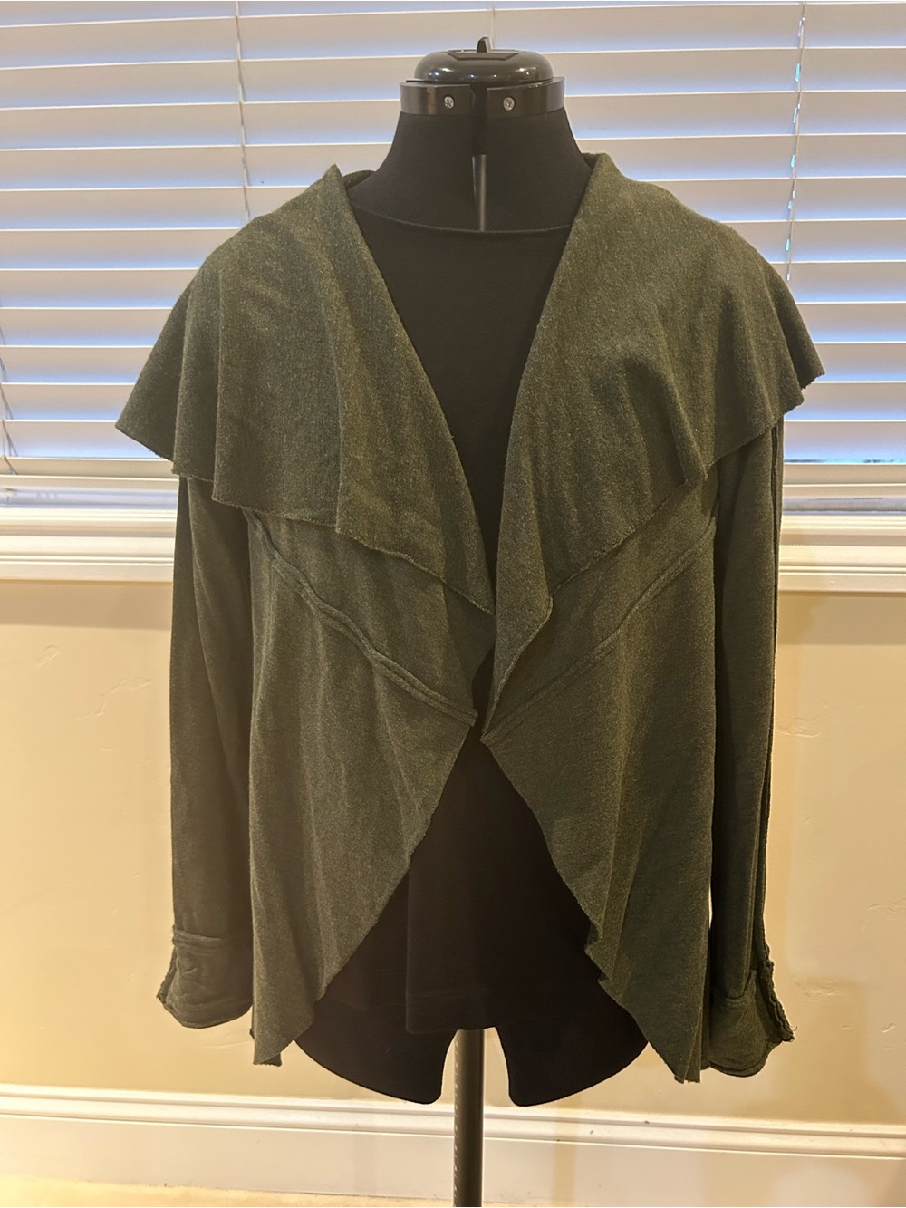 Kensie Olive Draped Open-Front Waterfall Cardigan